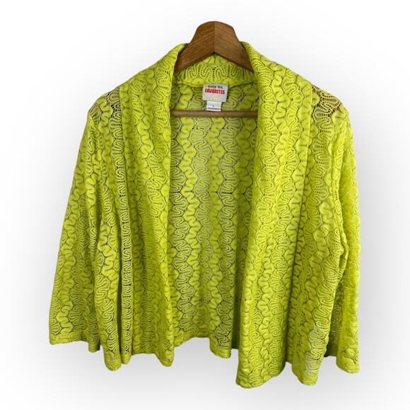 Ruby Rd. Sweaters - Ruby Rd Favorites Womens size Large 3/4 Sleeve Open Lace Knit Cardigan Yellow